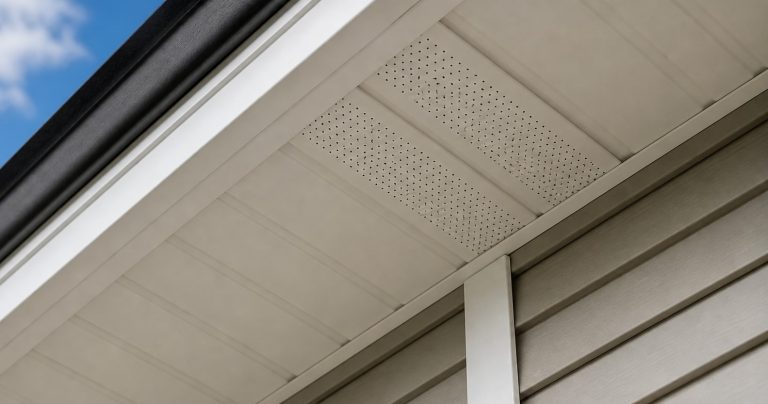 Close-up of a home's soffit vents
