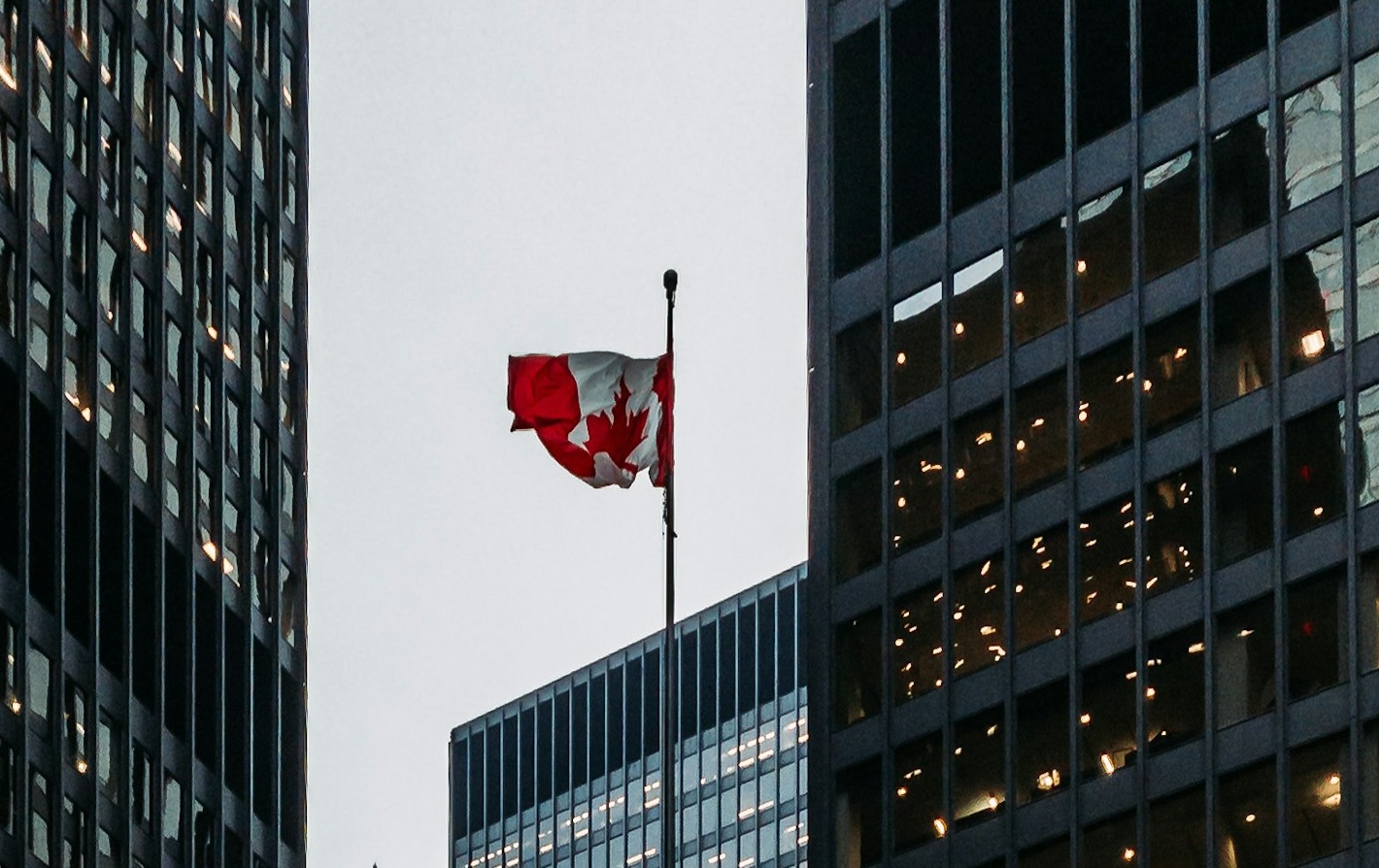 A Canadian flag in downtown Toronto