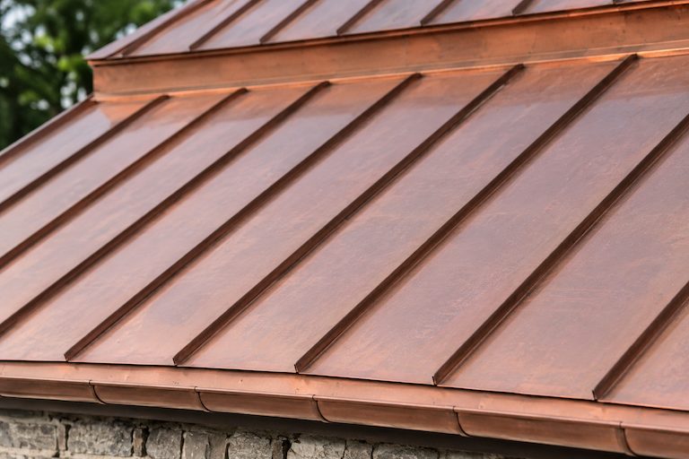 close up photo of multi-level copper roof
